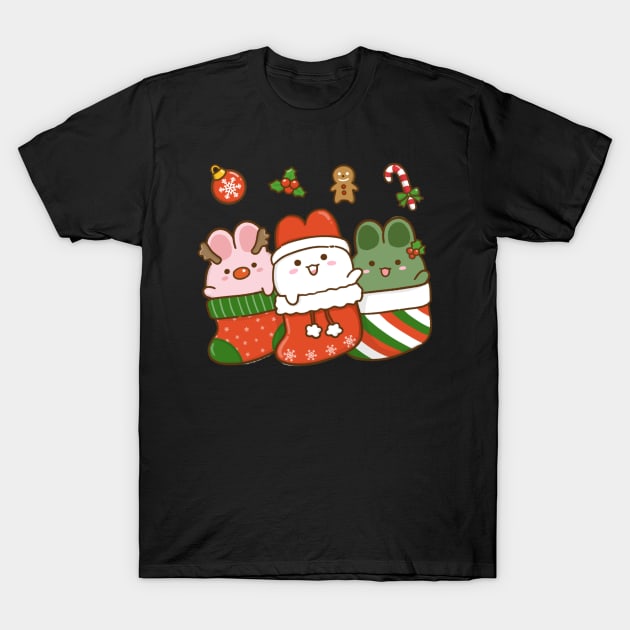 Bunny Christmas Stocking Green T-Shirt by Anicue